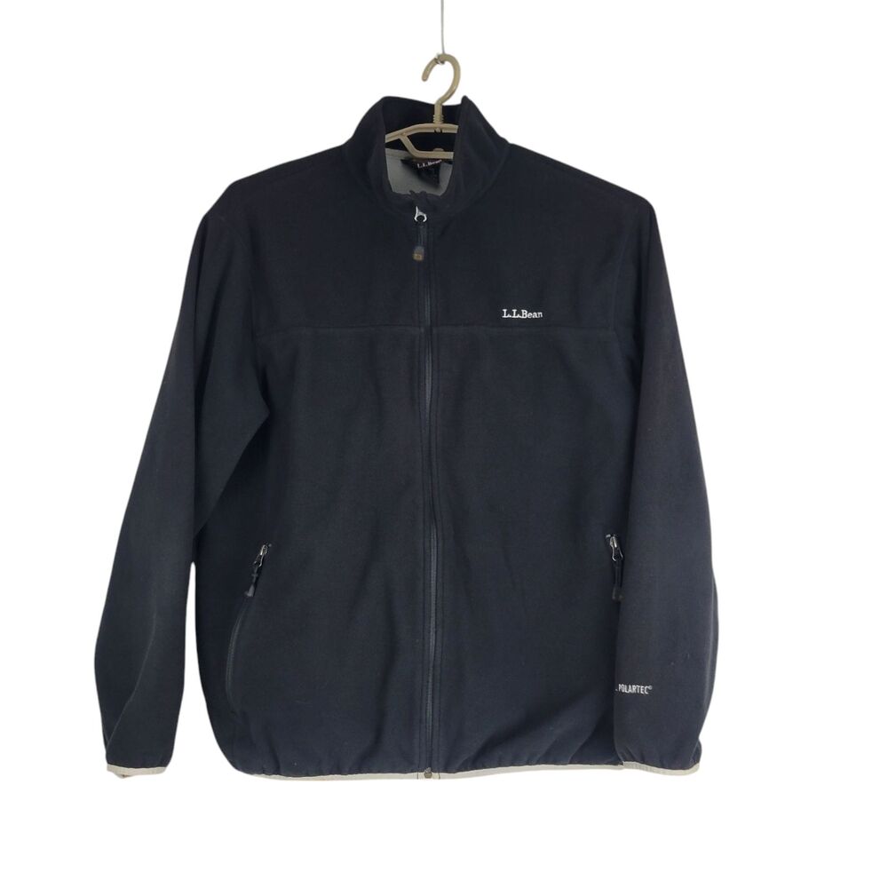 LL Bean Black Fleece Zip Up Jacket OAFW4 Mens size Large Polyester Pockets